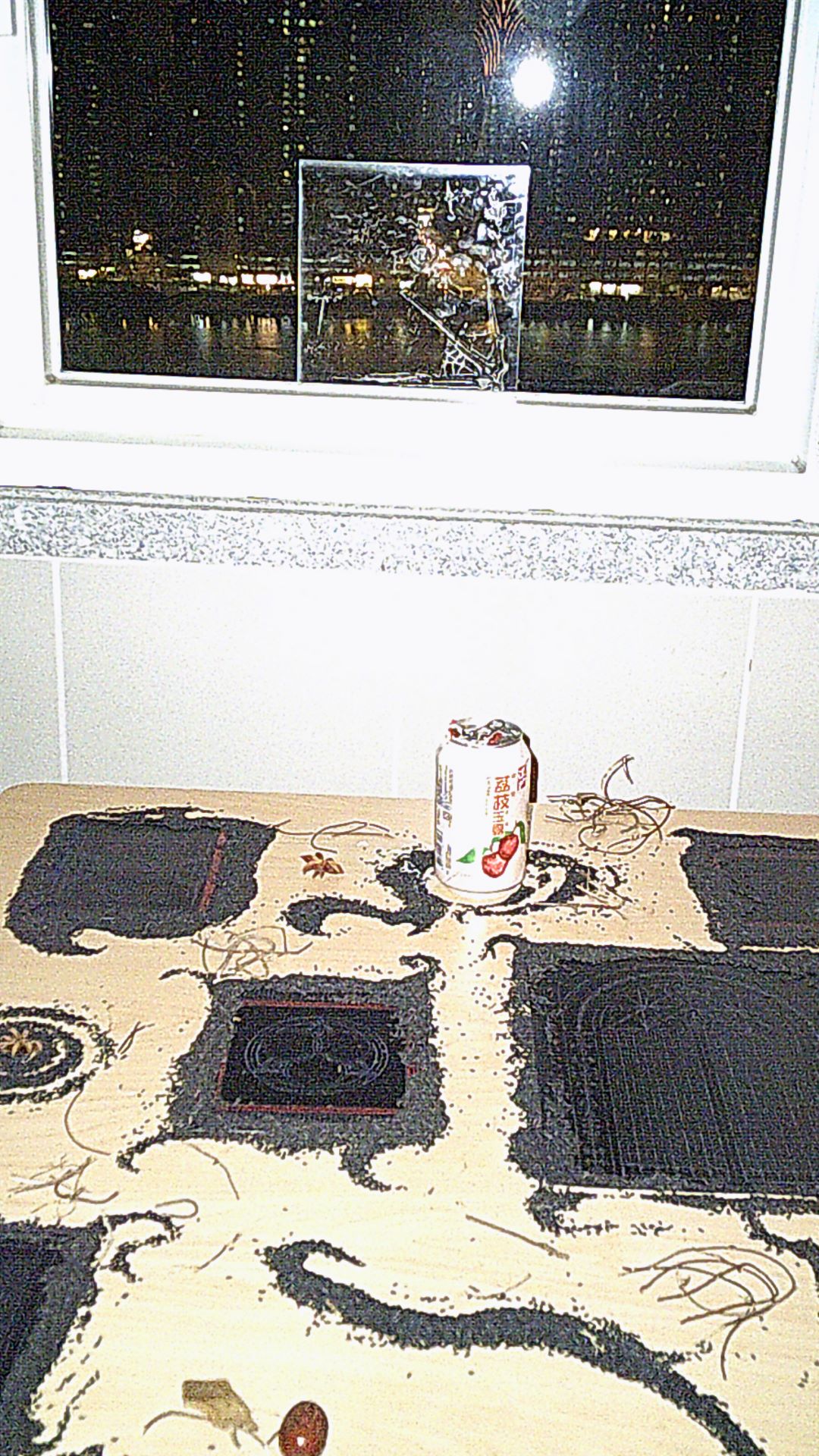 close up of black cards on the kitchen table with window view with a rectangular transparent drawing